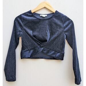 Knitworks Girls Crop Top Navy Blue Long Sleeve Velvet Twist Front Blue Size 10